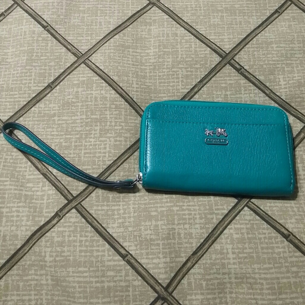 Authentic Coach Cell Phone Wristlet in Aegean